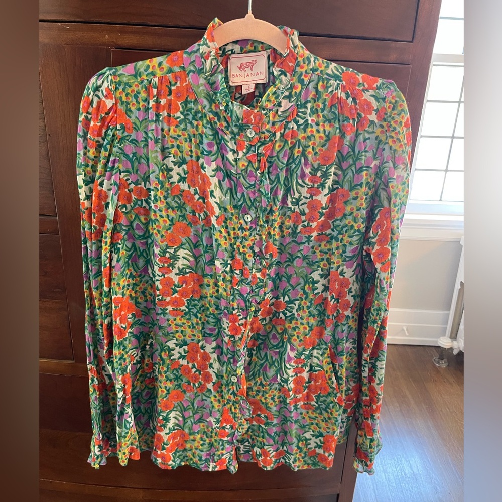 Banjanan super soft cotton voile Women's Floral Blouse - Red, Green, Purple S